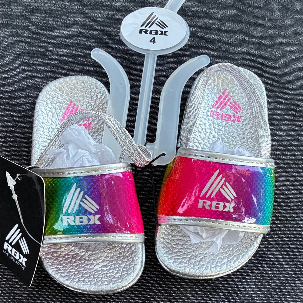 RBX Kids Silver Rainbow Holographic Slide Sandals